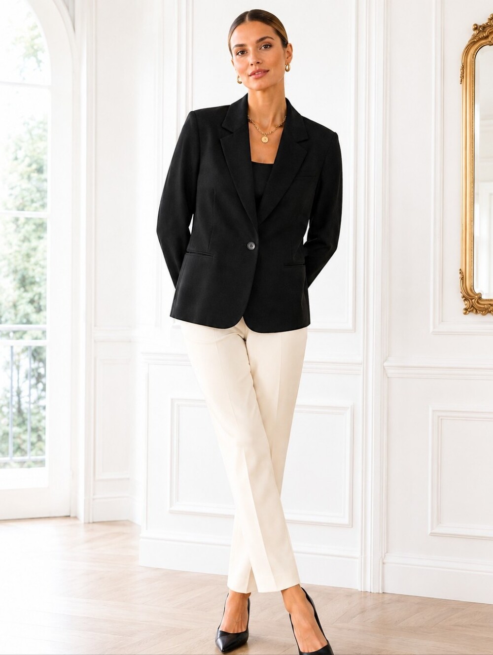 Nine West Black One Button Blazer Size 10 Tailored Career Office Jacket Classic
